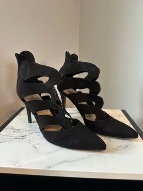 Nine West Black Suede Cutout Pointed Toe Stiletto Heels